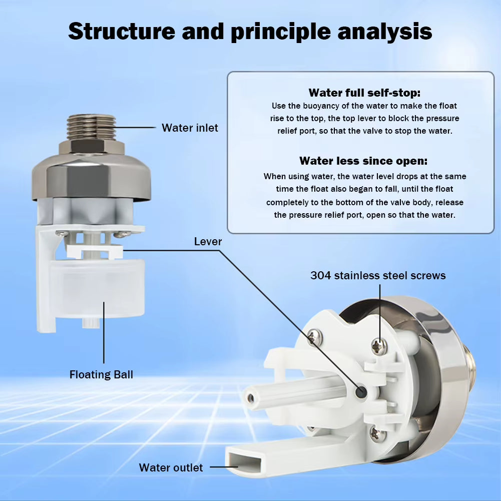 Automatic Water Level Control Valve Stainless Steel Floating Ball Valve Water Tank Water Tower Shutoff Valve Kitchen Accessories